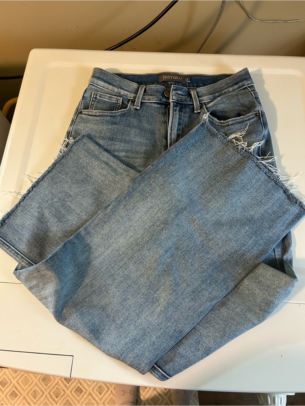 Just USA Straight-Wide Leg Jeans with Raw Hem